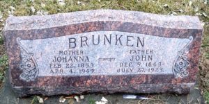 Johanna (Plath) Brunken Gravestone.. SOURCE:: Find A Grave by Shirley (Bruhn) Martys