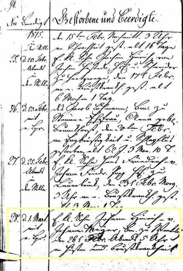 Johann Hinrich Meÿer - Death Record 26 Feb 1815