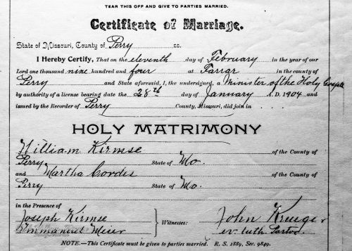 Missouri Certificate of Marriage