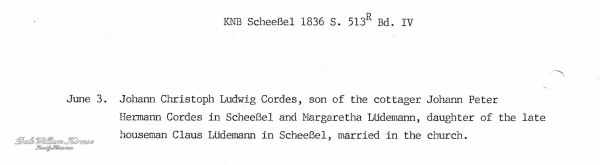 Johann Christoph Ludwig Cordes and Margaretha Ludemann Marriage Record - Translation[2]
