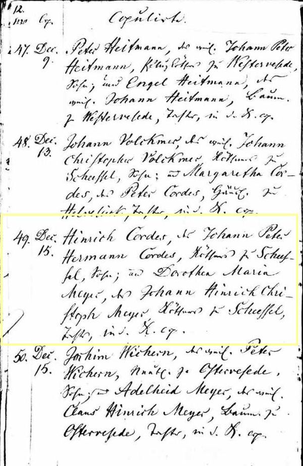 Hinrich Cordes - Marriage 1842