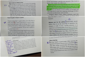 An example of text that has been marked, highlighted, and annotated.
