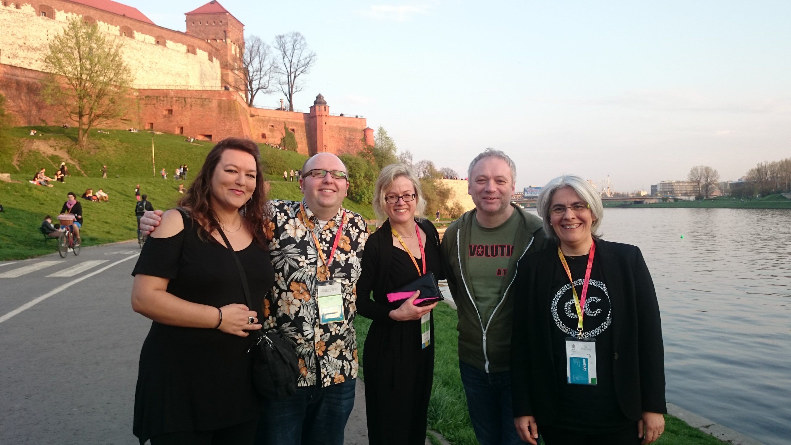 The OER Hub team in Krakow, Poland (l-r: Natalie Eggleston, Rob Farrow, Beck Pitt, Martin Weller & Bea de los Arcos) (CC BY 4.0 International, OER Hub)