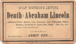 Ticket for Whitman's lecture on the death of President Lincoln