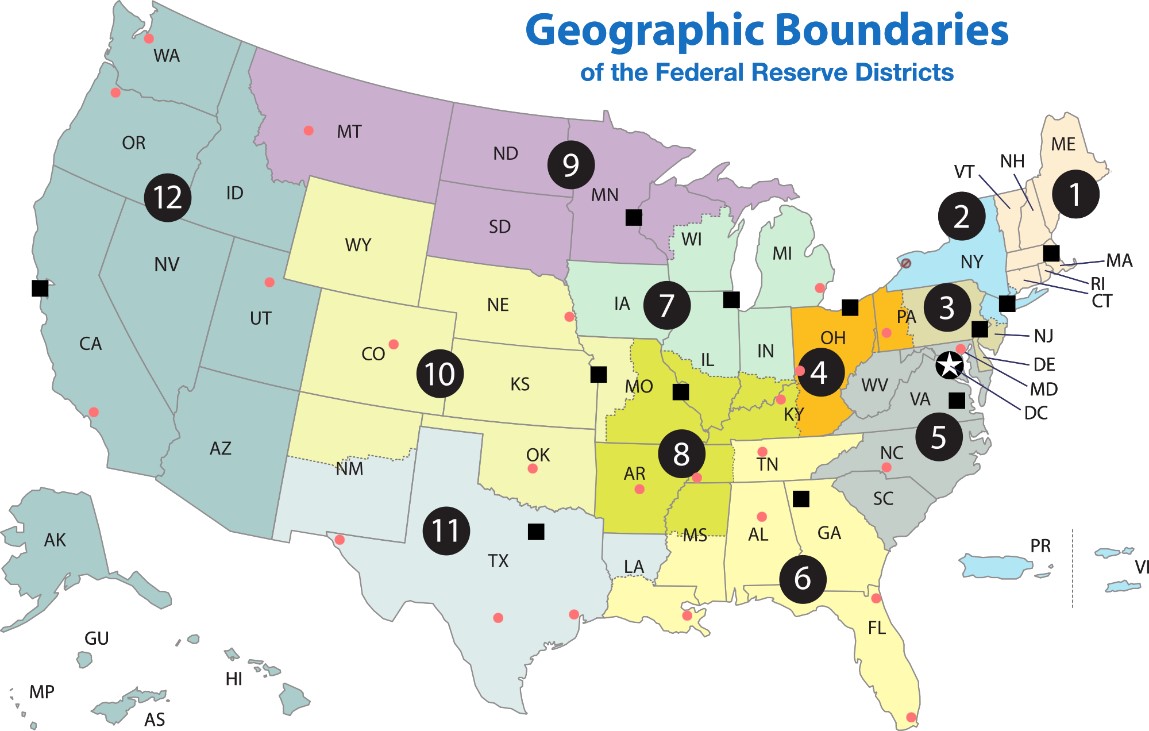 Geographic Boundaries of the Federal Reserve Districts