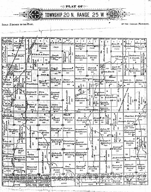 Land Ownership Map - Ohio Township - Note Joseph Kirmse property in section 14. This land is about 4 miles east of Wilhelm Kirmse's homestead.