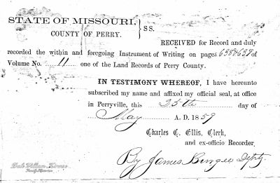 Certificate of Deed Recording - 1859
