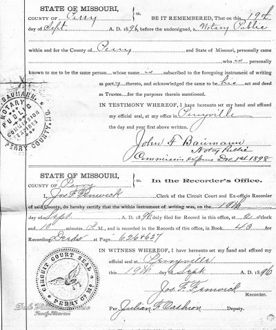 Declaration of Identity and Certificate of Deed Recording - 1896