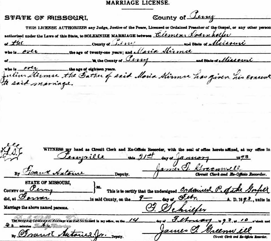 Maria (Kirmse) and Clemens Doernhoefer Marriage License[1]