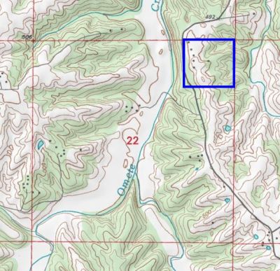 USGS Topographic map showing Section 22 with the Julius Kirmse 40 Acres outlined in blue