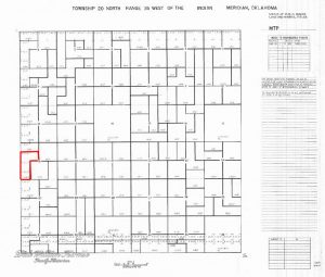 Ohio Township 20 North Range 25 of the Indian Meridian, Oklahoma - The Wilhelm Kirmse homestead is outlined in red.