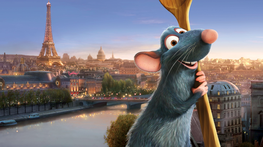 rat holding a spoon with the Eiffel Tower in the background