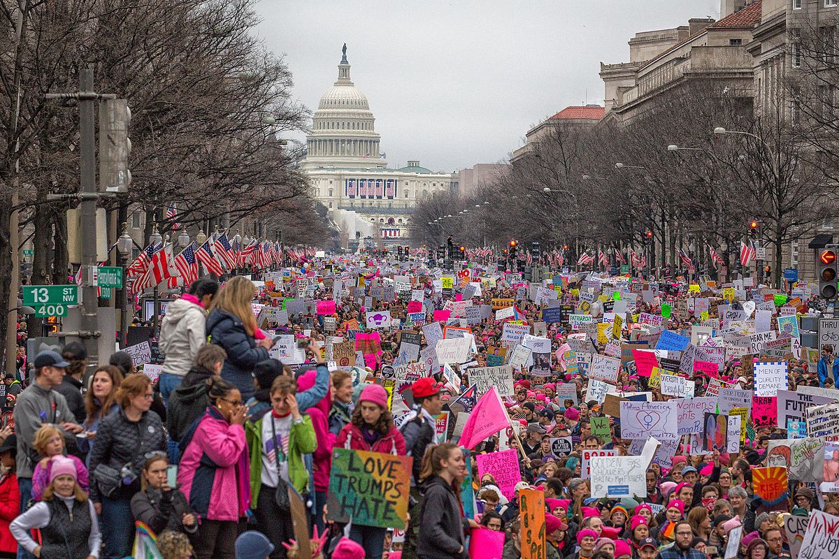 street in front of US capitol filled with women protesting