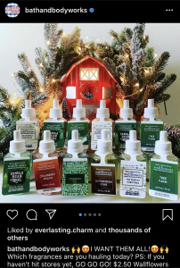 A Bath and Body Works Instagram ad describing their most recent sale on their wall plug-ins