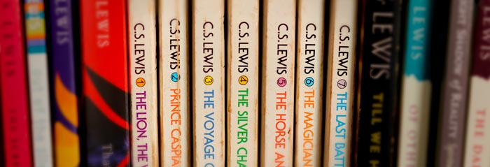 spines of the seven books in the Chronicles of Narnia by C. S. Lewis