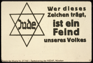 image of German anti-Jewish propaganda with a star of David saying "Jude" and a statement in German