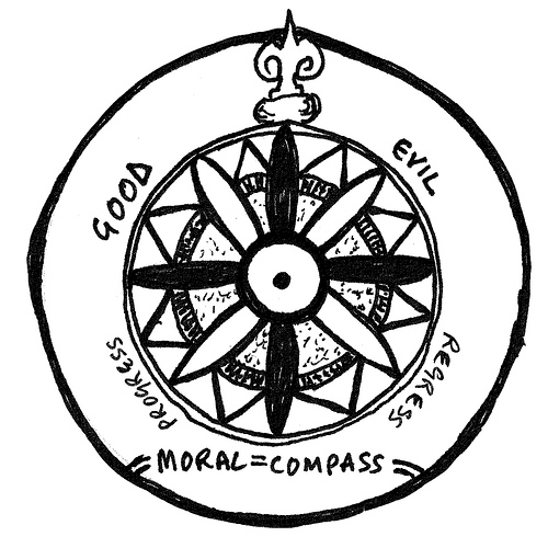 A "moral" compass with good, evil, progress and regress as it's four points