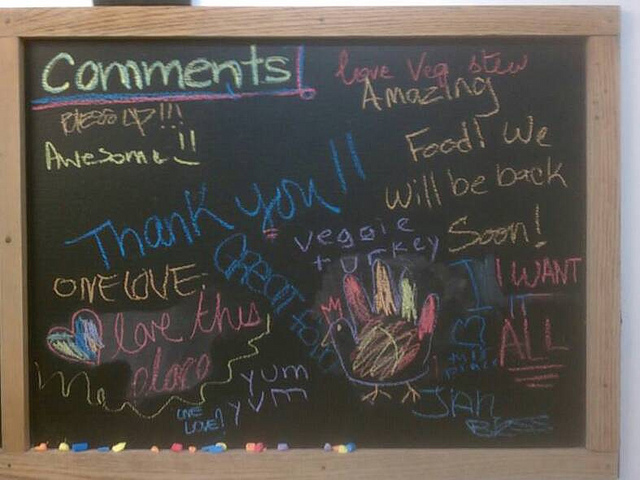 chalkboard of happy customer restaurant feedback