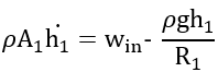 rho times A one times h one dot equals w in minus the quantity rho times g time h one over R one