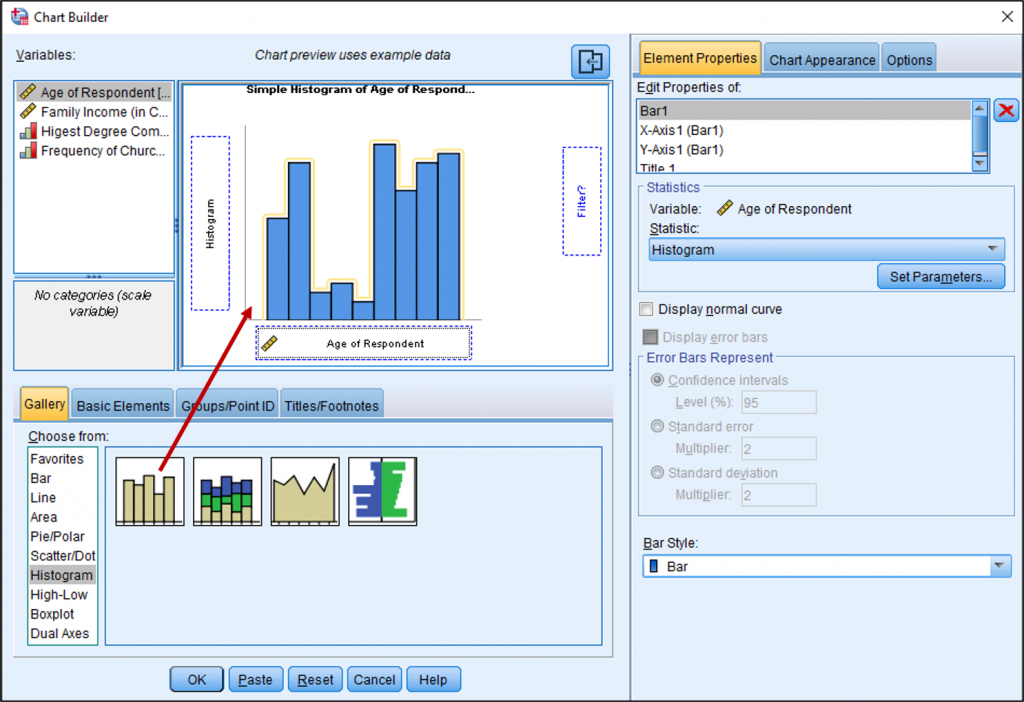 Screen shot of the Chart Builder dialog box in SPSS