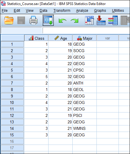 Data View window in SPSS