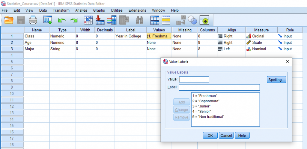 Expanding the Value Labels in the Variable View within SPSS