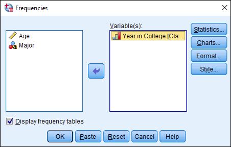 Frequencies Dialog Box in SPSS