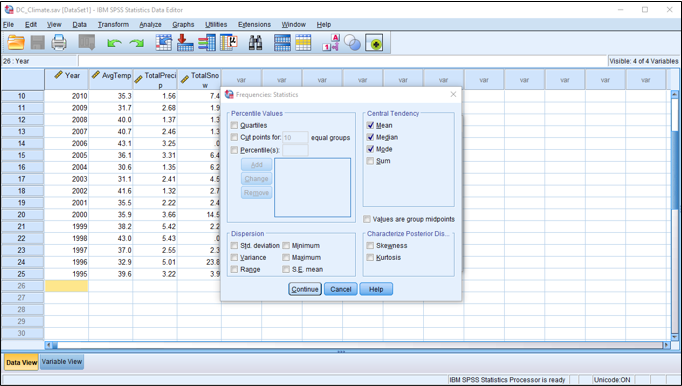 Screen shot of Statistics dialog box in SPSS