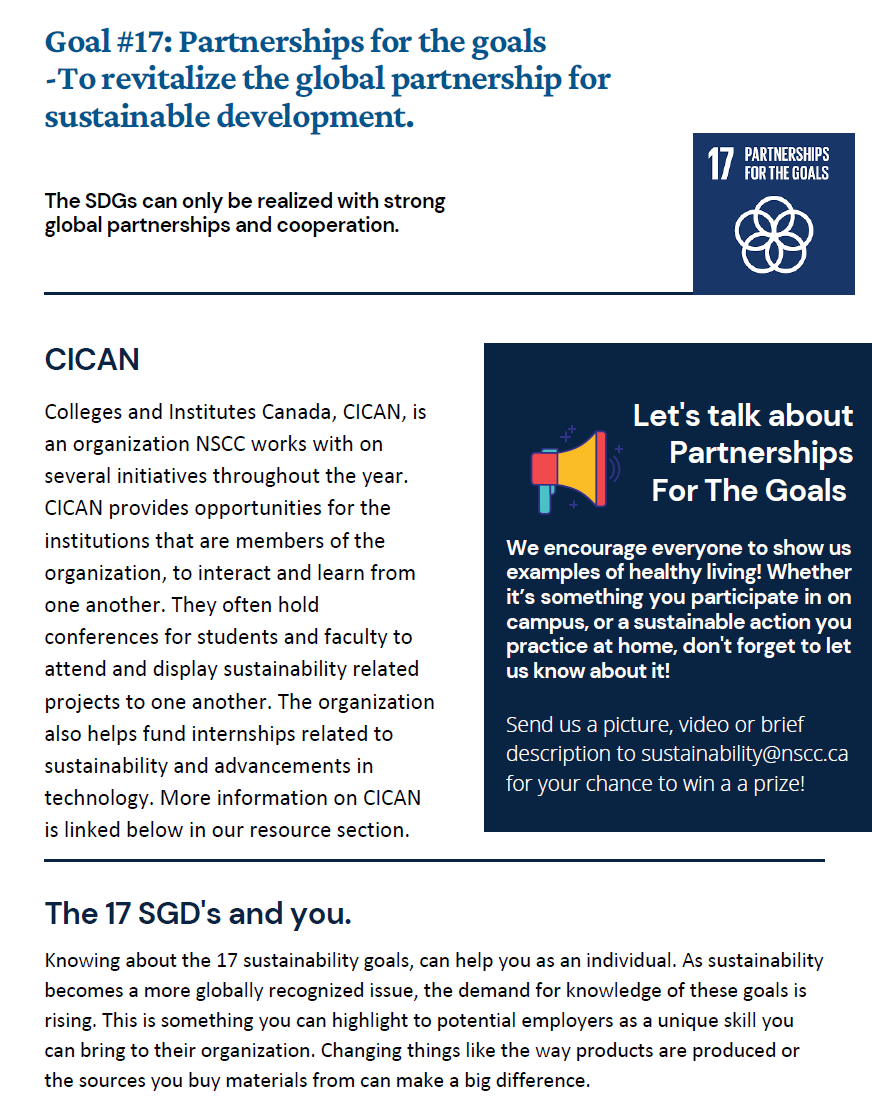 SDG 17 information from Nova Scotia Community College