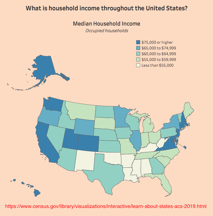 Map showing median household income by state