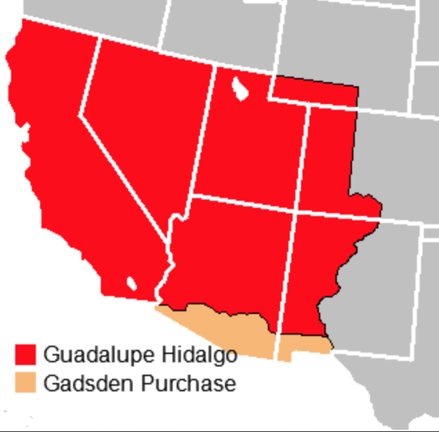 map showing portion of the U.S. ceded with the Treaty of Guadalupe Hidalgo and the Gadsen Purchase