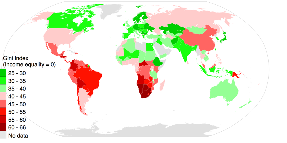Map showing world Gini Index