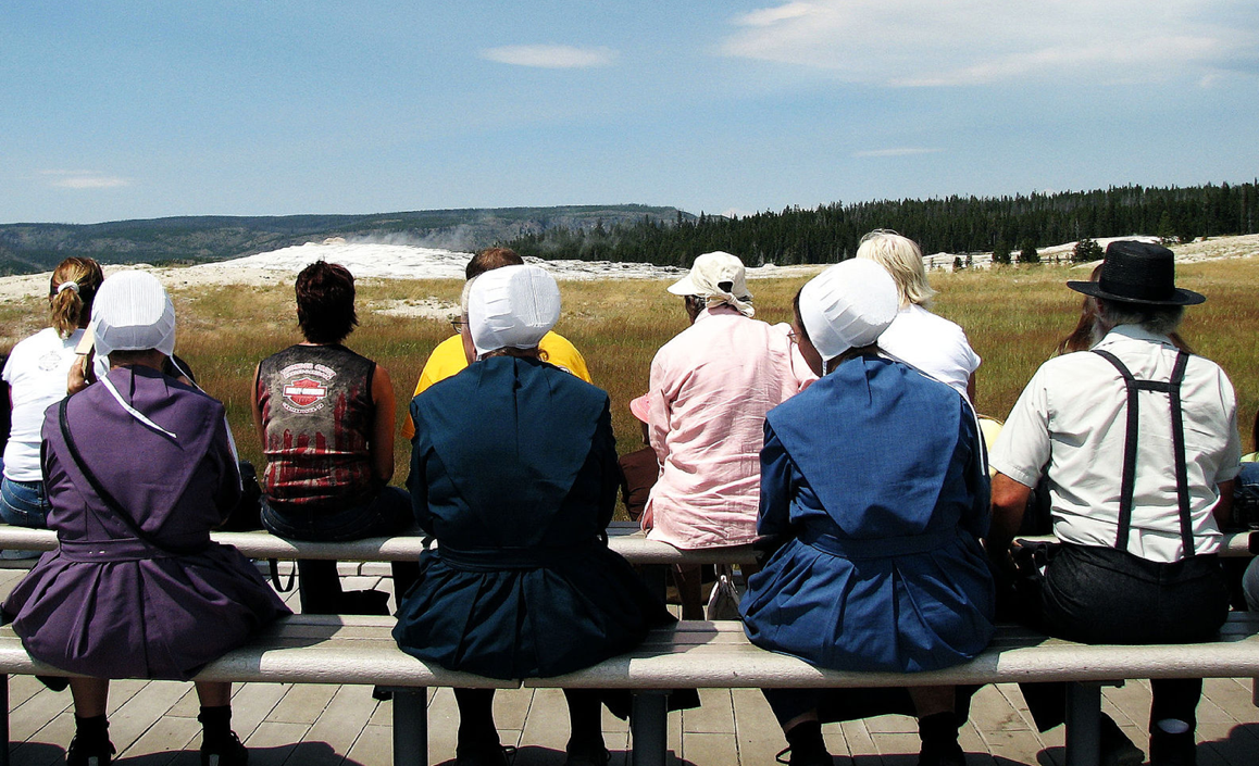 Group of tourists including Amish