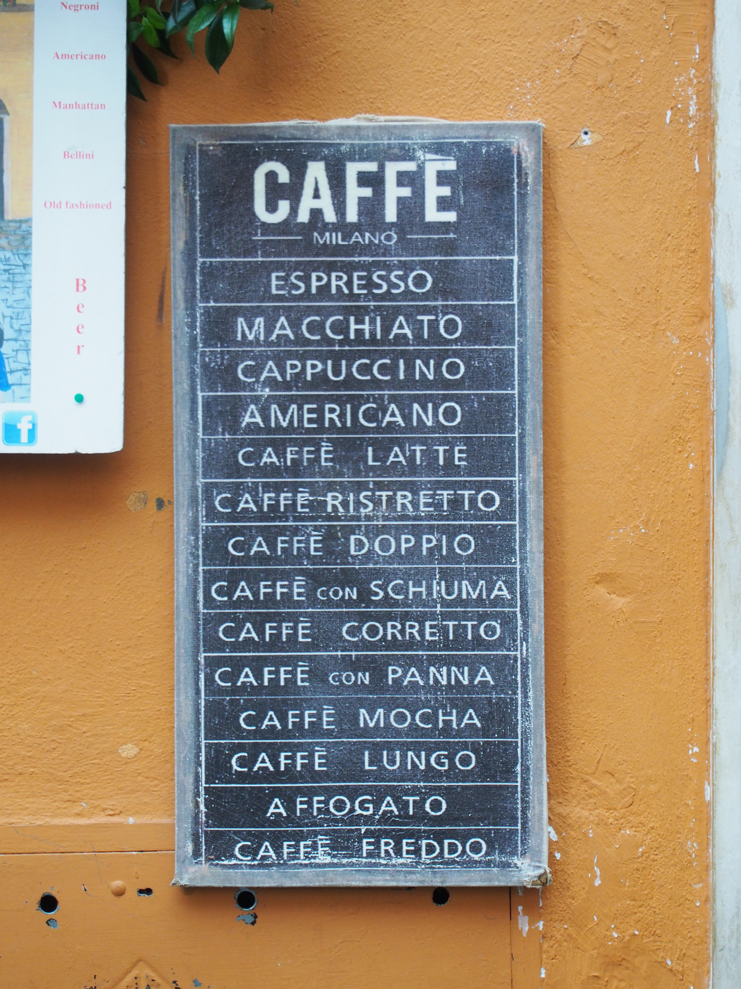 caffè chalkboard menu