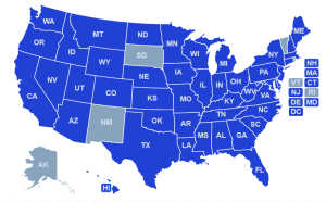 US map showing all the states represented on the cccoer-advisory listserv