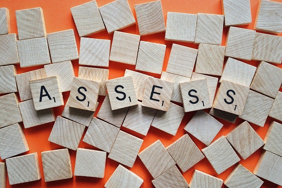 scrabble tiles spelling out the word "assess"