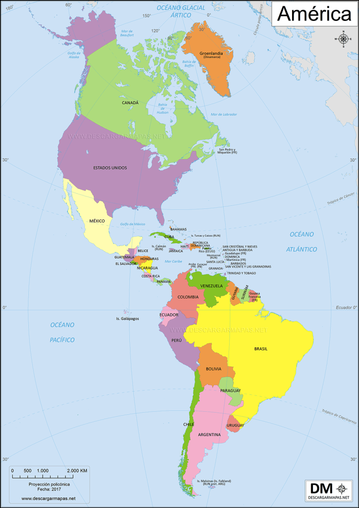 Mapa del continente de América