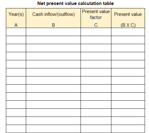 template to compute net present value