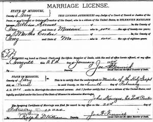Wilhelm "William" and Martha (Cordes) Kirmse Marriage License