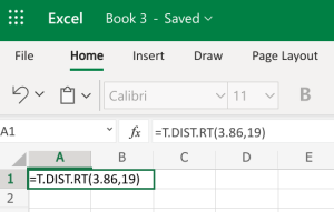 Enter t.dist.rt values into Excel