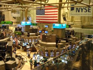 An overhead view of the New York Stock Exchange is shown here