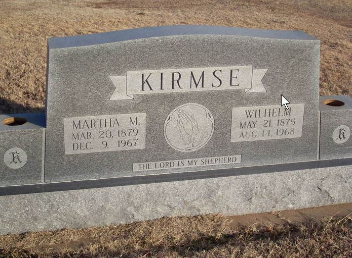 William and Martha Kirmse Gravestone. SOURCE: Find A Grave