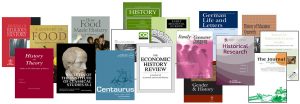 Image showing a collage of scholarly journal covers. The journals overlap one another but several titles are visible, for example History & Theory, Centaurus, the Economic History Review, and Historical Research.