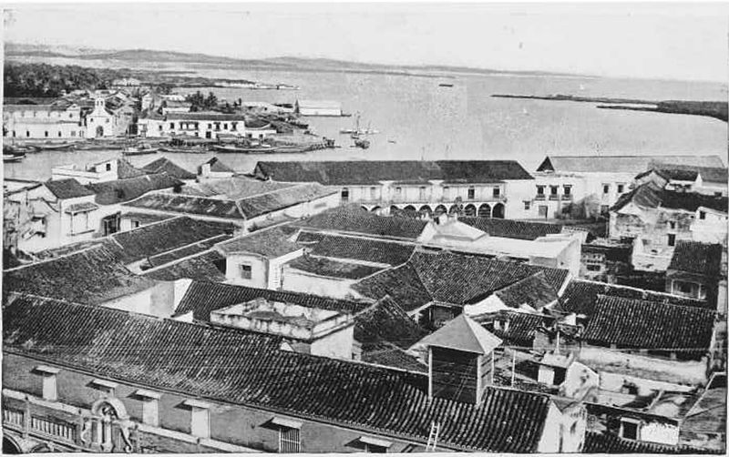 Cartagena, Columbia, 1893. A partial view of the habour.