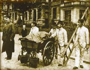 A cholera disinfection team with their cart and buckets, Hamburg 1892