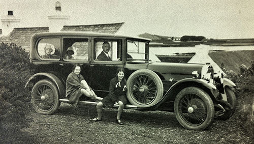 JMcC with his four daughters in a car at Rock Cottage, Newcastle, County Down.