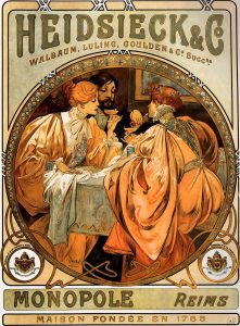 This 1901 advertisement for Heidsieck & Co's Monopole champagne was buy the Czech Art Nouveau artist Alfons Mucha.