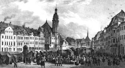 Altenburg Marketplace 1839. Source: Museum für saechsische Vaterlandskunde [Public domain], via Wikimedia Commons