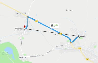 Distance from Rositz to Kriebitzsch - Map