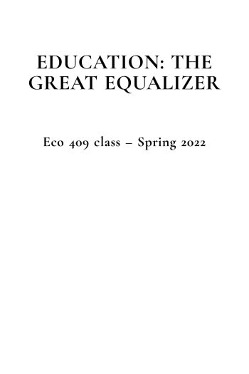 Cover image for Education: The Great Equalizer